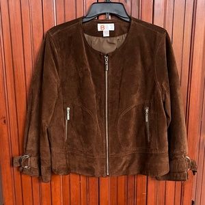 Bernardo Collection B Machine Washable Brown Suede Leather Zipper Jacket Size L